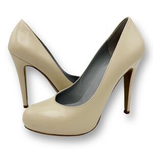 Sergio Rossi Hidden Platform Cream Leather Stiletto Pumps Sz EUR 38.5 US 8